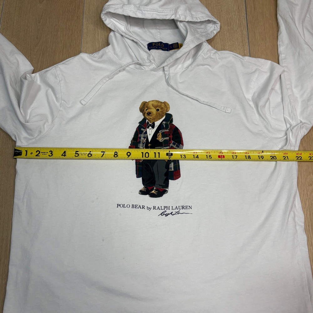 Polo Ralph Lauren Mens Polo Bear Hooded Long Sleeve T-Shirt White Large Hoodie - Picture 7 of 9